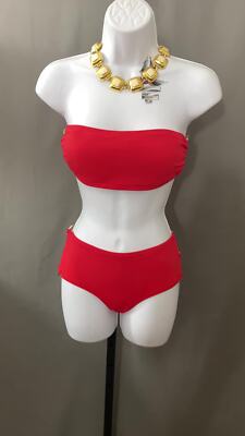 Michael Kors Red Two Piece Bikini Swimsuit Gold Rings and