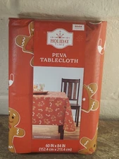 New! Celebrate Christmas Gingerbread Man Vinyl Tablecloth - 60" x 84"