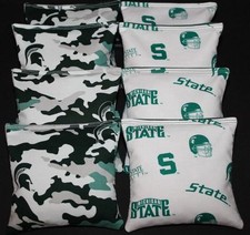 8 All Weather CORNHOLE BEANBAGs made w MICHIGAN STATE University Fabric