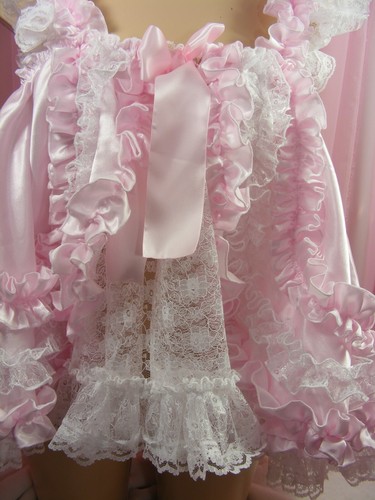 sissy adult baby white pink lace frilly ruffled baby doll nightie negligee dress - Picture 5 of 9