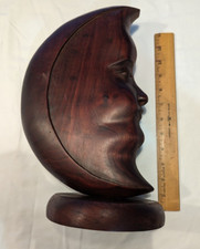 Wooden Half Moon Face Sculpture