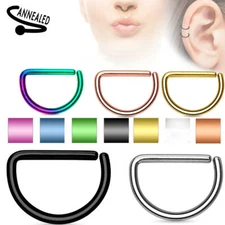 3 PACK  BUNDLE Cartilage Tragus Septum Nose Hoop Ring D-Shaped Titanium 16g