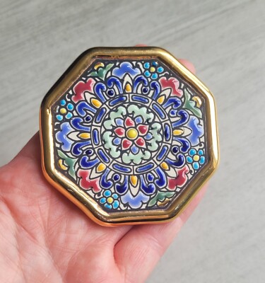 Vintage Cercolon Pintado A Mano Oro de Ley 24K Goldrand Wandrelief/Untersetzer