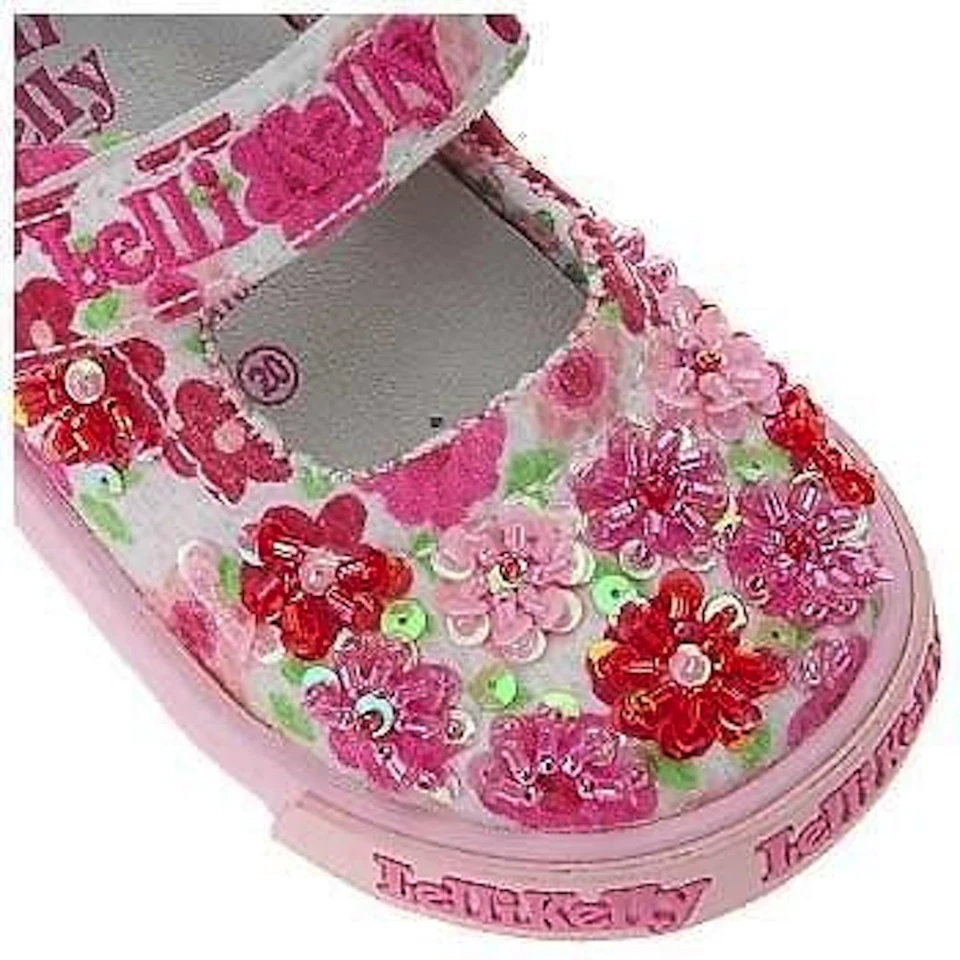 Lelli Kelly PRIMULA Red Pink Mary Janes Dolly Shoes LK Beaded Flowers New Floral - Image 3 of 4