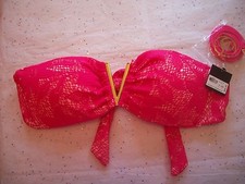 VICTORIA'S SECRET VS PINK LACE BANDEAU BIKINI TOP GOLD TONE V FRONT NWT 1ZWH