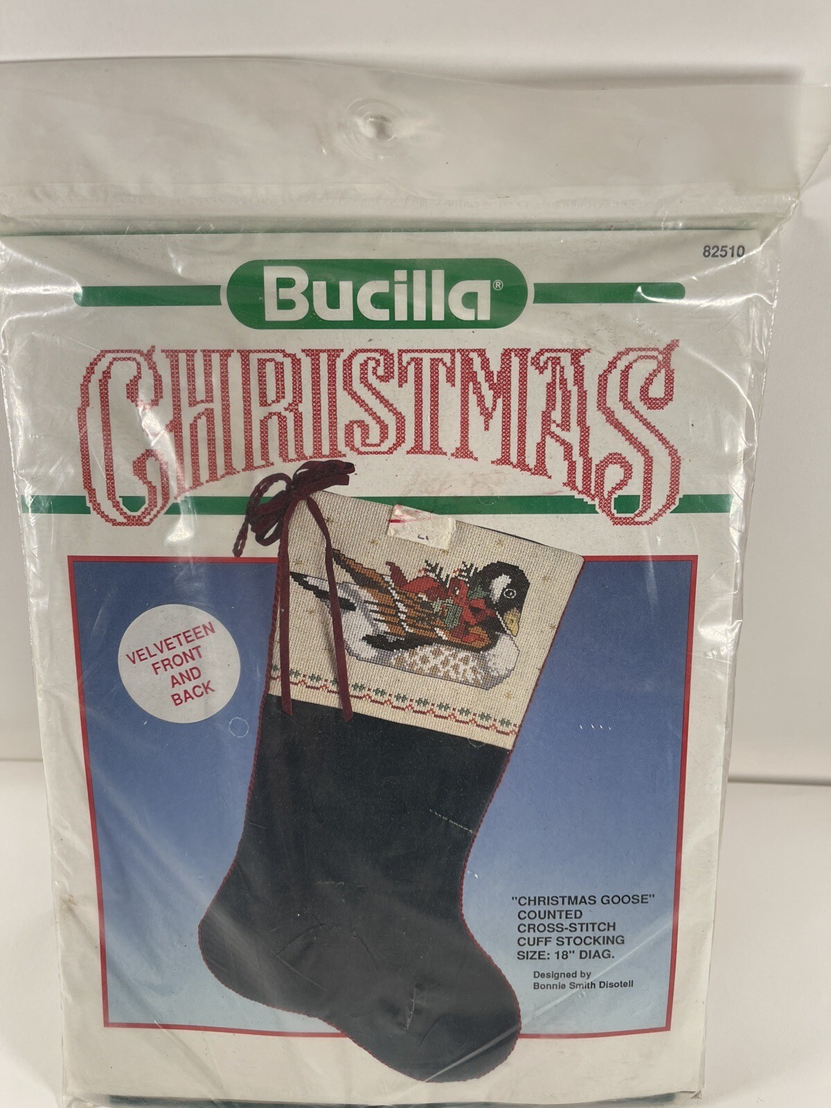BUCILLA CHRISTMAS GOOSE CUFF STOCKING KIT Counted Cross Stitch 18" Velveteen