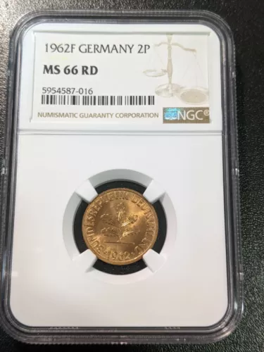 1962 F MS66 RD West Germany Federal Republic 2 Pfennig NGC KM 106 