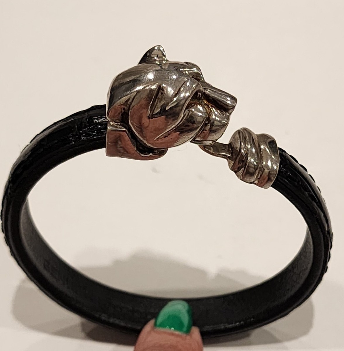 アクセサリー Leather Bracelet Crocodile/Silver Vintage 925 Sterling Silver Pantera Head Bracelet Crocodile Black