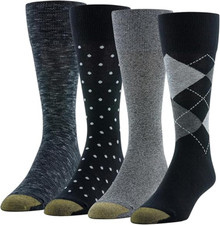 Gold Toe Men's 4 Pack Flat Knit Crew Dress Socks - Black