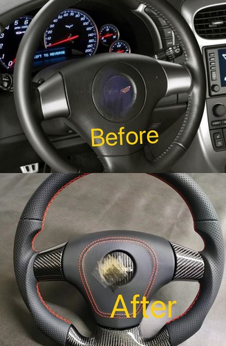 Cover C6 Corvette Real Carbon Fiber Steering Wheel Trim Replace No Buttons 2006+ - Picture 1 of 5