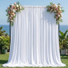 2 Panels 5 x 10 Ft White Backdrop Curtains Wrinkle Free Polyester Drapes