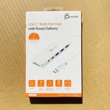 j5create USB-C Multi-Port Hub with Power Delivery - White (JCD373) NEW SEALED