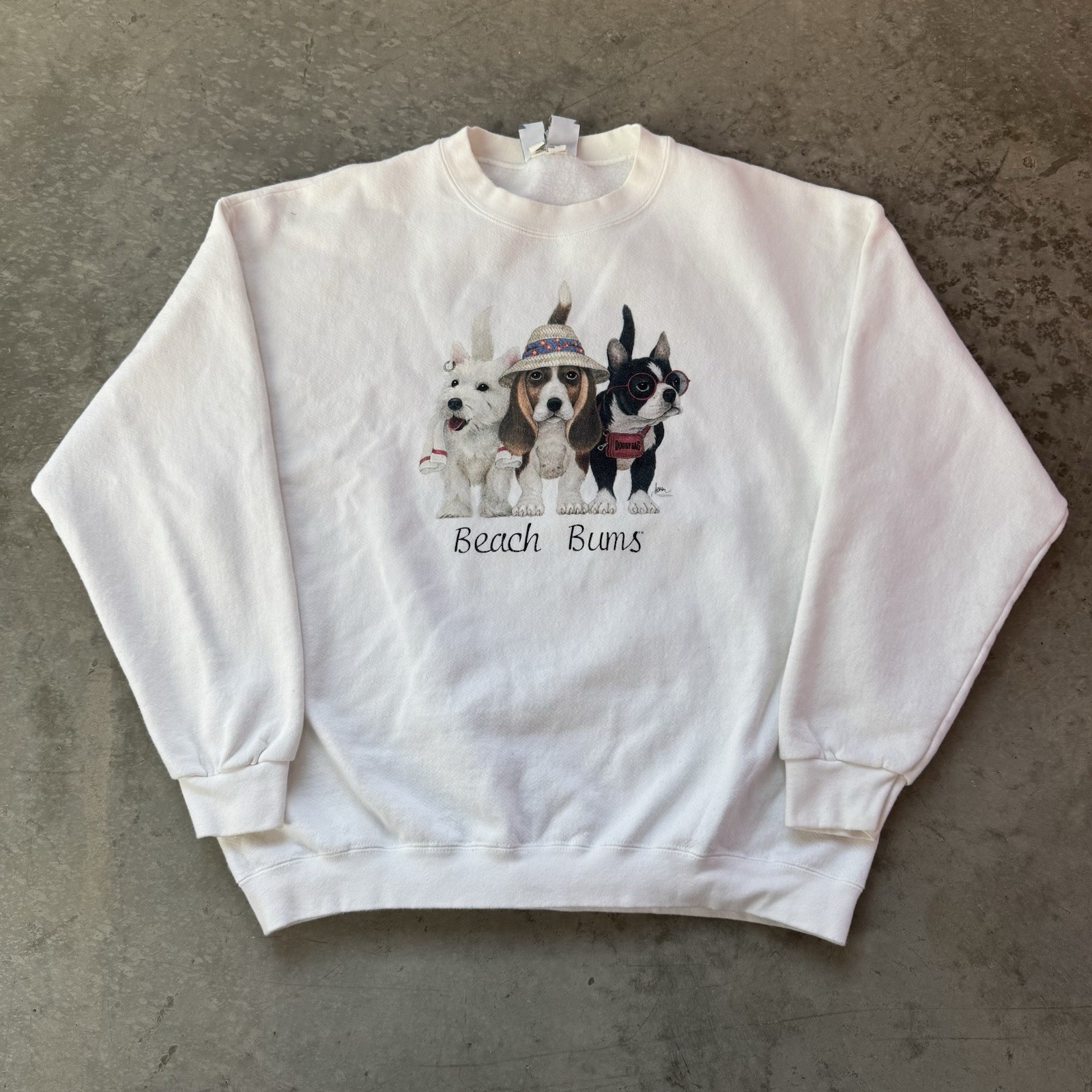 Vintage 90s Lee USA Made Beach Bums Dogs Graphic Crewneck Sweatshirt Size XL