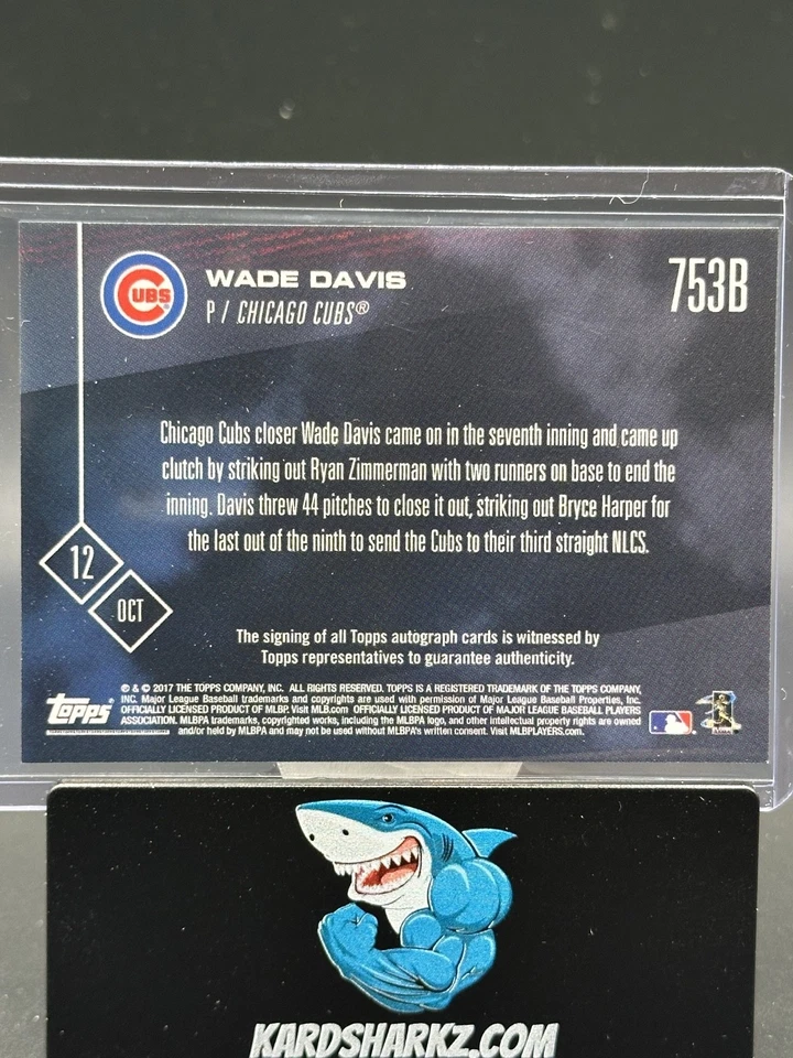 2017 Now Topps Online Exclusivo NLDS Blue Relics/49 Wade Davis #753B Auto Cubs Foto 2 de 2
