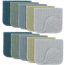 Muslin Burp Cloths 20" x 10" Pack of 10 - Large 6-Layer Ultra Absorbent 100% ...