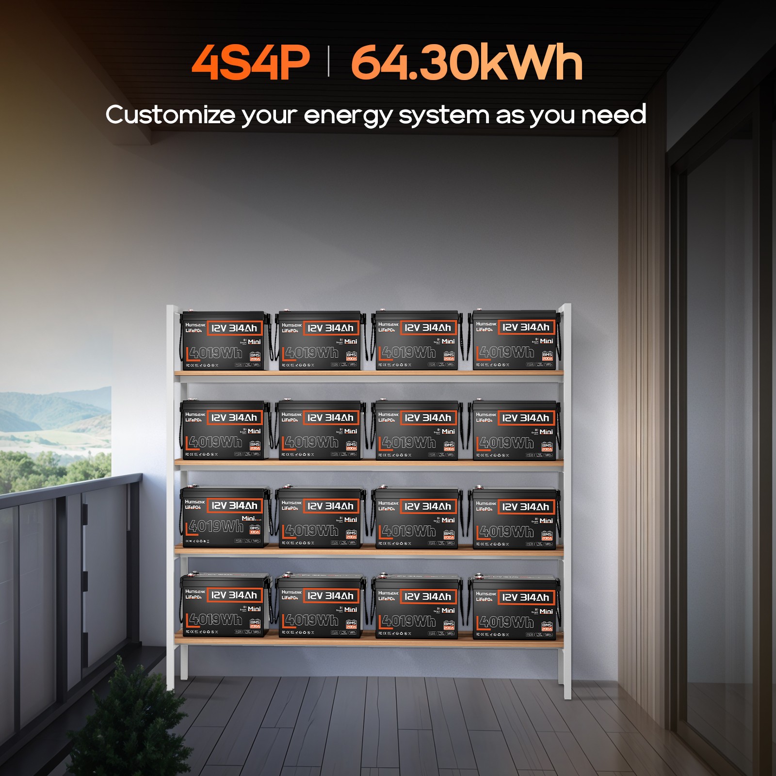 12V 314Ah 300Ah LiFePO4 Lithium Battery 4019Wh Deep Cycle for Solar RV Marine