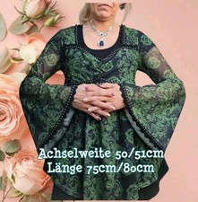 Tunika Kleid Gothic Fairy Grunge Lagenlook,Zipfel,Grün,Rosen,mit Spitze XL