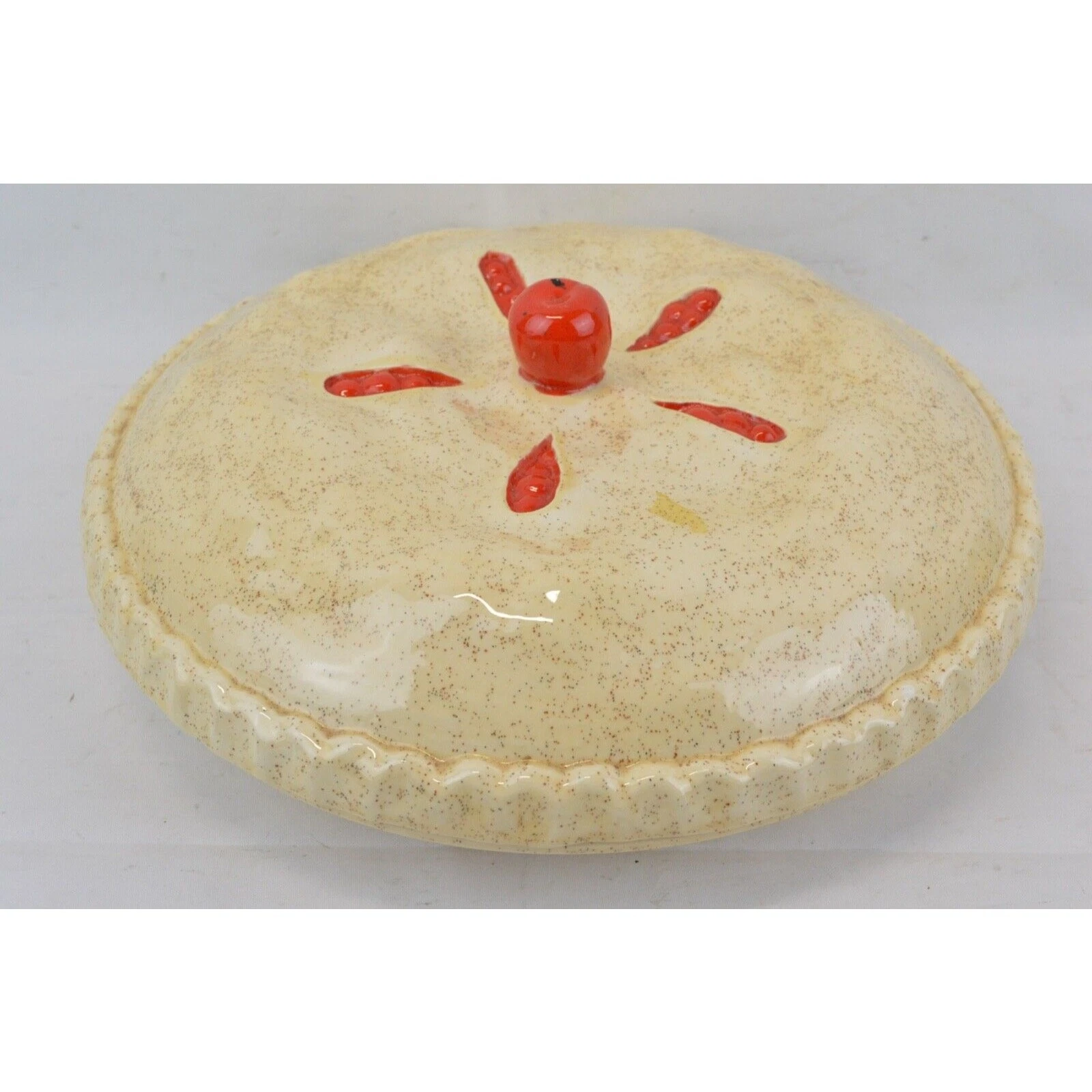 Vintage Ceramic Cherry Pie Dish Plate Holder with Lid 3D Covered Pie Keeper 10''
