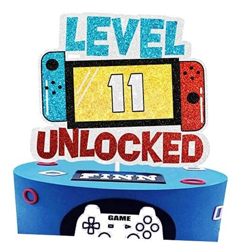 Level 11th Unlocked Cake Topper - Electronic Games Theme Boys Birthday Party