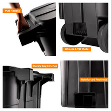 45 Gal. Black Heavy Duty Outdoor Trash Can with Wheels and Attached Lid