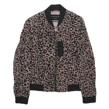 ALL SAINTS Womens Beige & Black Leopard Print Bomber Jacket XS Silk