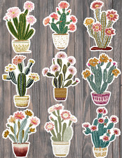 Flowering Cactus Vinyl Die Cut Stickers Set Scrapbooking Laptop Water Bottle