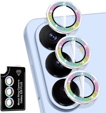 1 Set Colorful Sparkly Metal Ring Tempered Glass Lens Cover for Samsung Galaxy S