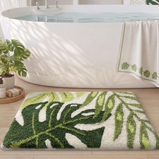 Green Leaf Bathroom Rug 17x30 Inch Plush Plant Decor Bath Mat Non Slip Wash