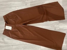 ZARA Women's Brown Dress Pants Straight Leg Flat Front Pockets Twill Size S