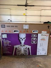 12 Ft Giant Skeleton With Animated Lcd Eyes Halloween Home Depot W/ Lights New