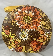 Box MCM Floral Carry Case Zipper Handle Retro Round Hat Wig Box Vtg SO CUTE