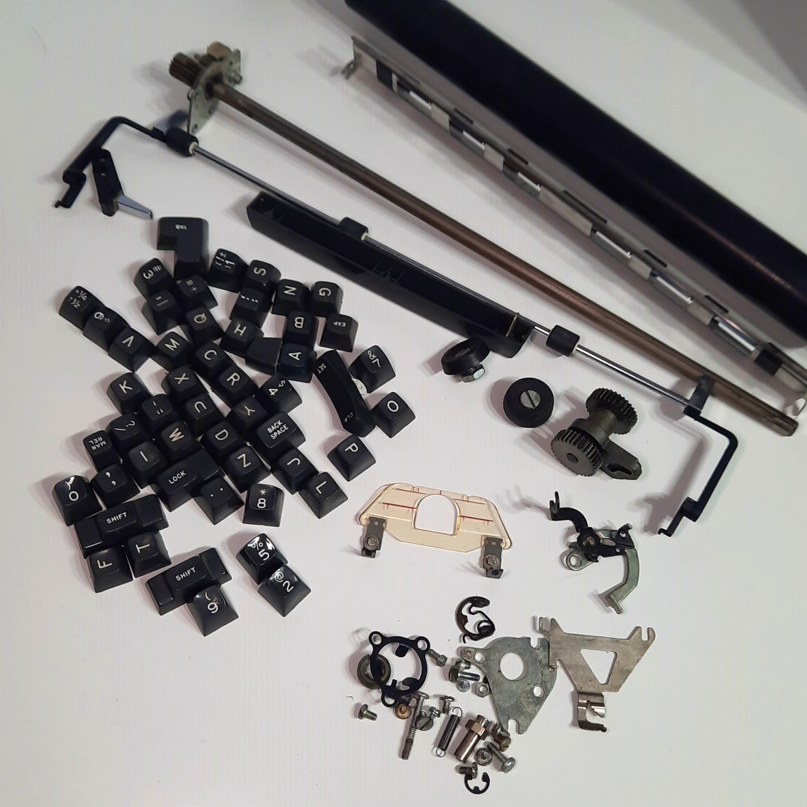 IBM Selectric II Typewriter Parts Lot Keycaps Carriage Rod Roller Gears Platen