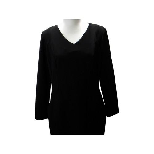 Talbots Classic Black V-Neck Long Sleeve Front Pockets Stretch LBD Modest 12 - Picture 2 of 4