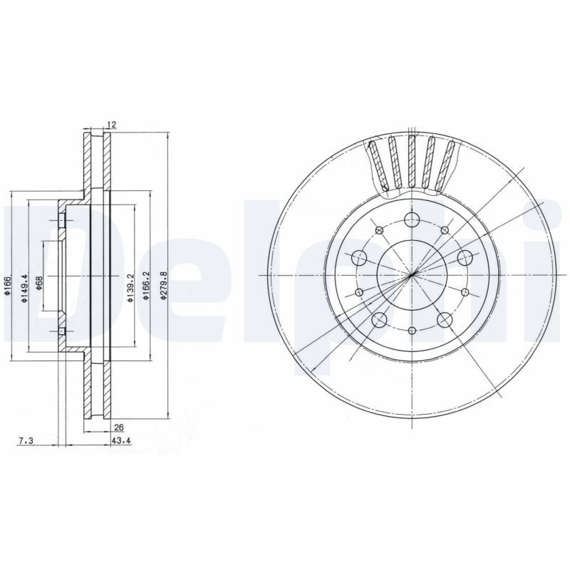 Disque de frein DELPHI BG2841 pour Volvo S90 et V70 essence 280mm