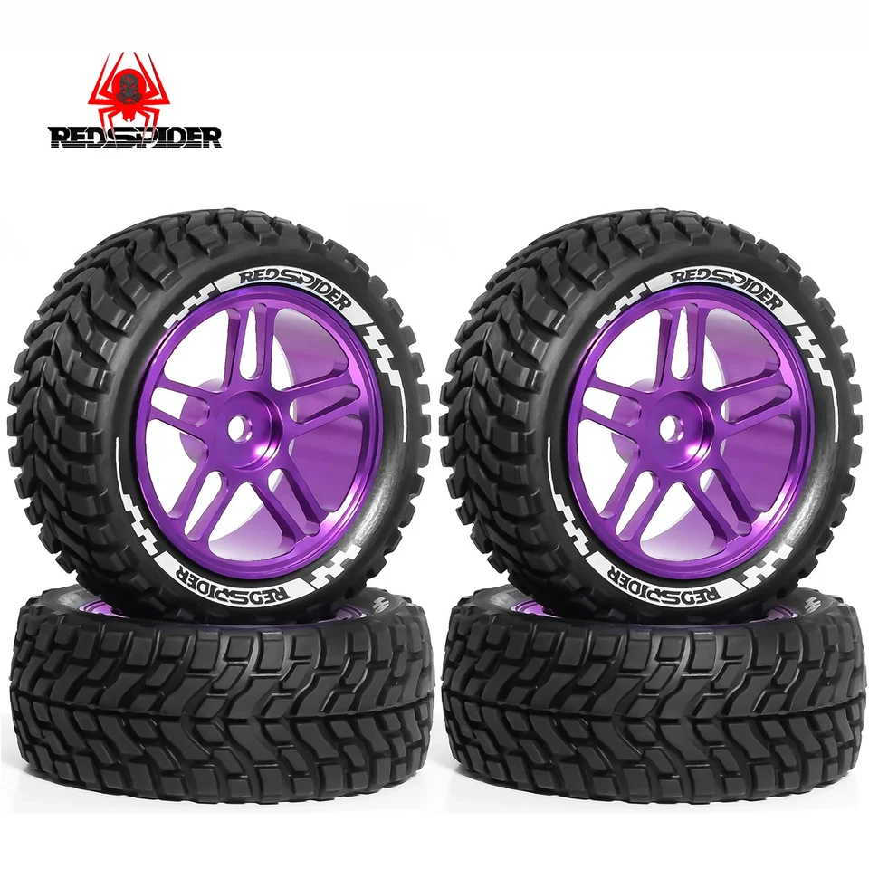 Pneus de aros de roda de metal 4x 75mm borracha para carro de controle remoto 1:10 HSP 94122 Tamiya XV01 TT02 - Imagem 2 de 4