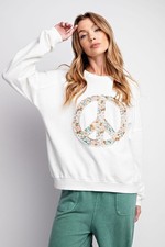 Easel Peace Out French Terry Pullover in Off White Medium