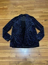 Elementz Womens Evening Blouse Sz XL Black w/ Blue Sparkle Tank Overlay Shirt