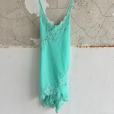 Satin Slip Dress Seafoam Green Lace Trim Chemise Y2K Lingerie Coquette Fairy S