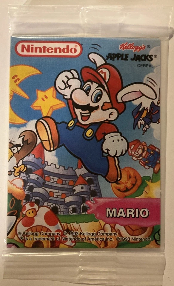 Винтажная коллекционная карта 1993 Kellogg's Apple Jacks Nintendo Mario призовая ЗАПЕЧАТАННАЯ! - Изображение 4 из 4