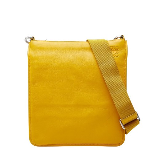 LOEWE Anagram Shoulder Bag Leather Yellow Women's Used Authentic