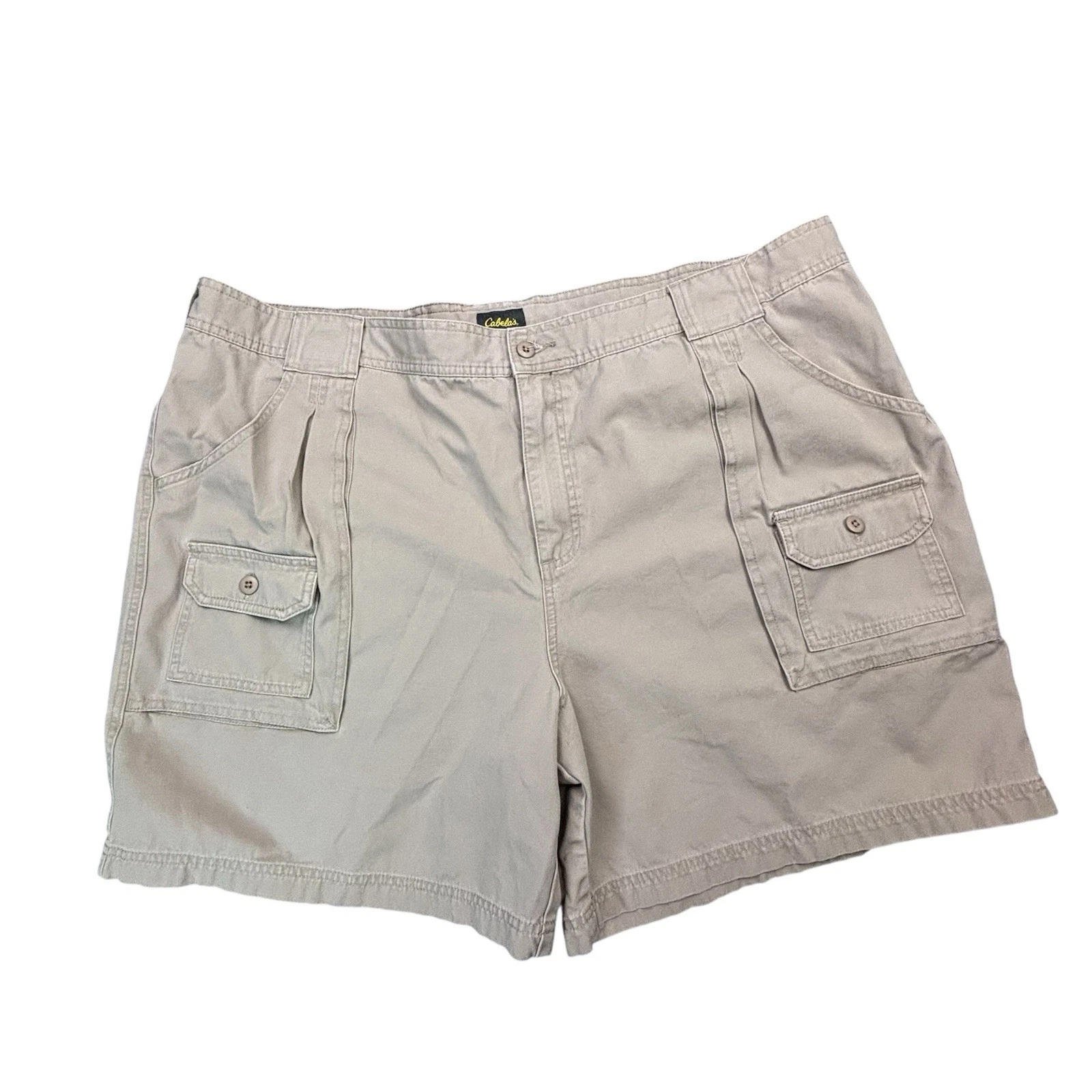 Cabela's Cargo Shorts Mens Size 46 Khaki Tan 100% Cotton Pleated Hiking Outdoor