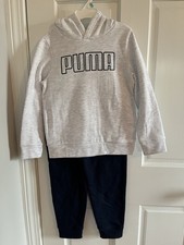 PUMA Sweatshirt Sweatpants Set Kids Boys 5 Grey Blue 2 Piece Outfit Hooded New