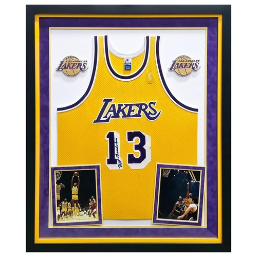 Wilt Chamberlain Autographed Framed Gold Champion Los Angeles Lakers Jersey -