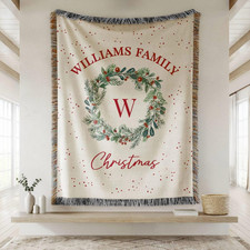 Personalized Holiday Gift Christmas Blanket, Family Name Throw Blanket