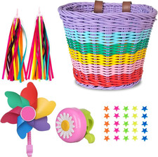 Bicycle Basket for Girls, Adjustable Front Handlebar Bike Basket with Bike Strea