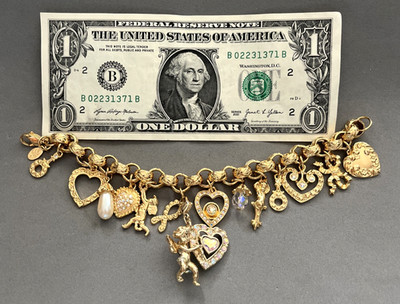 KIRKS FOLLY AB Crystal Rhinestone Cherub Winged Angel Cupid Heart Bracelet Mint