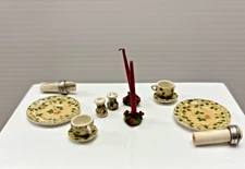 Place Setting 2 People Napkins Plates Cups Artisan Dollhouse 1:12 Signed DP Vtg