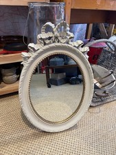 Florentine-Style Wooden Oval Wall Mirror Gold Decorative Trim Bow Detail