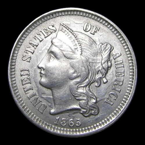 1865 Copper Nickel Three Cent Piece ---- Stunning Coin ---- #KK541