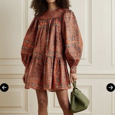 ULLA JOHNSON Ria Gathered Printed Cotton Poplin Mini Dress In Clementine Size 00